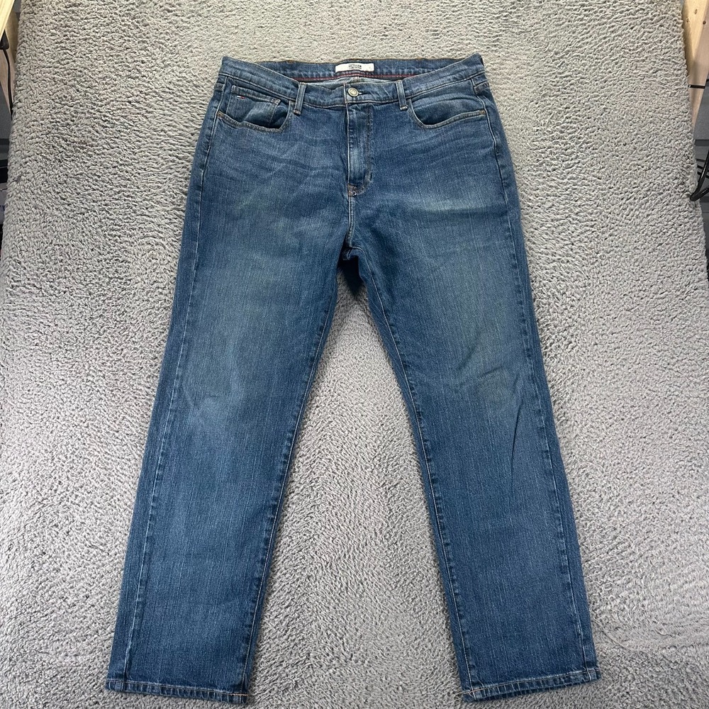 Tommy Hilfiger Jeans Men 38x32 Blue Cotton Denim Straight Workwear Faded Stretch